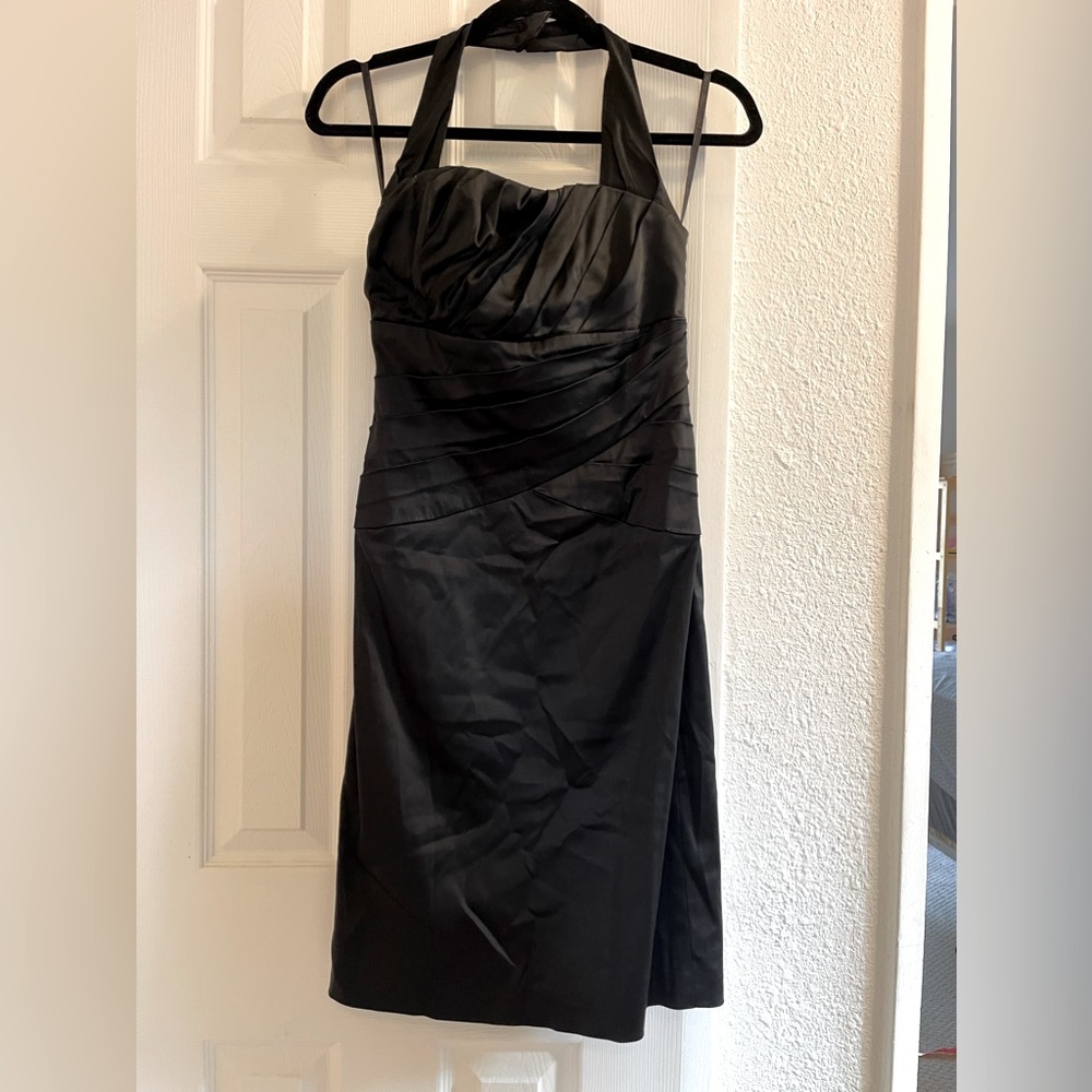 White House Black Market Black Satin Halter Dress | Women’s Size 2